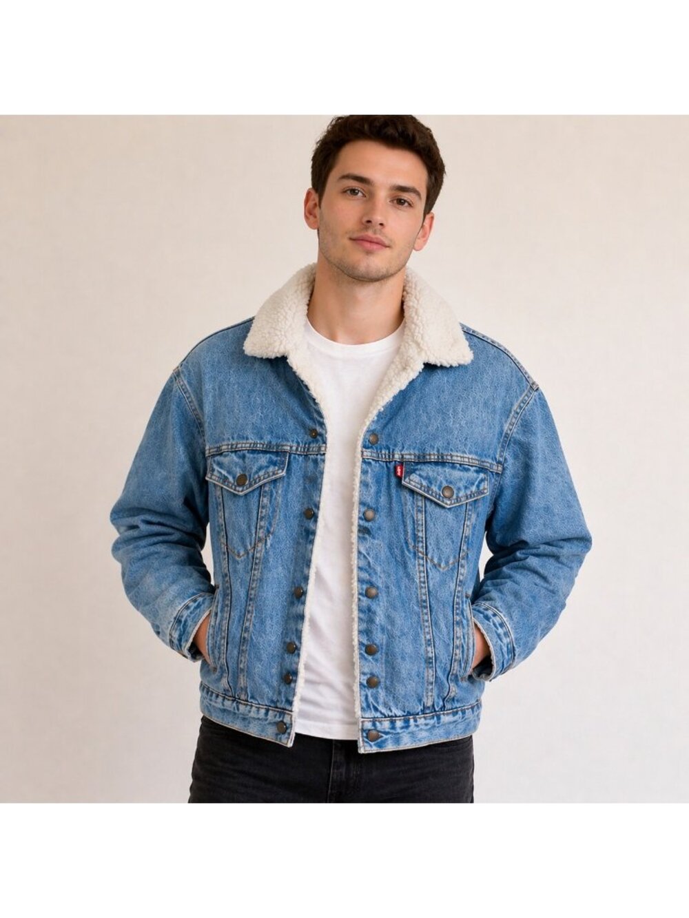 Levi's Sherpa Denim Jacket USA Made Vintage XS Trucker Lined Blue - Picture 2 of 16